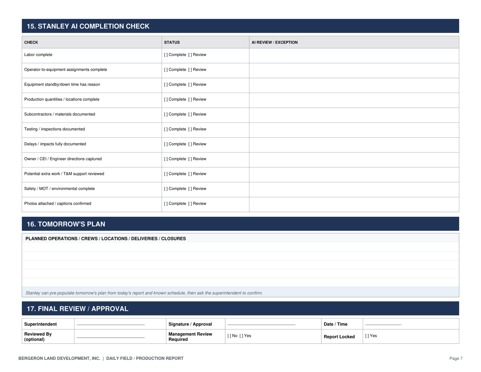 Daily Field / Production Report — page 7