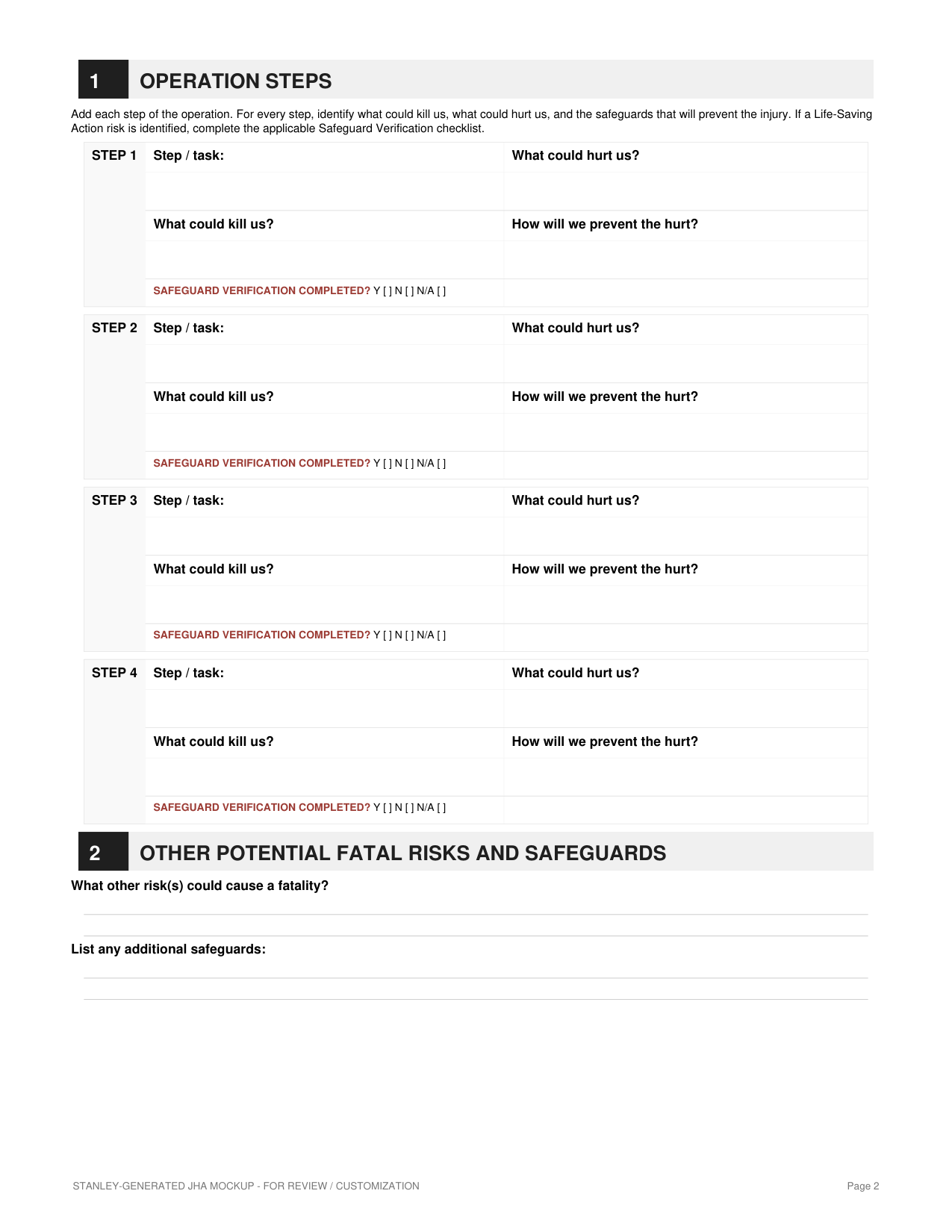 JHA — Operations Start Card — page 2