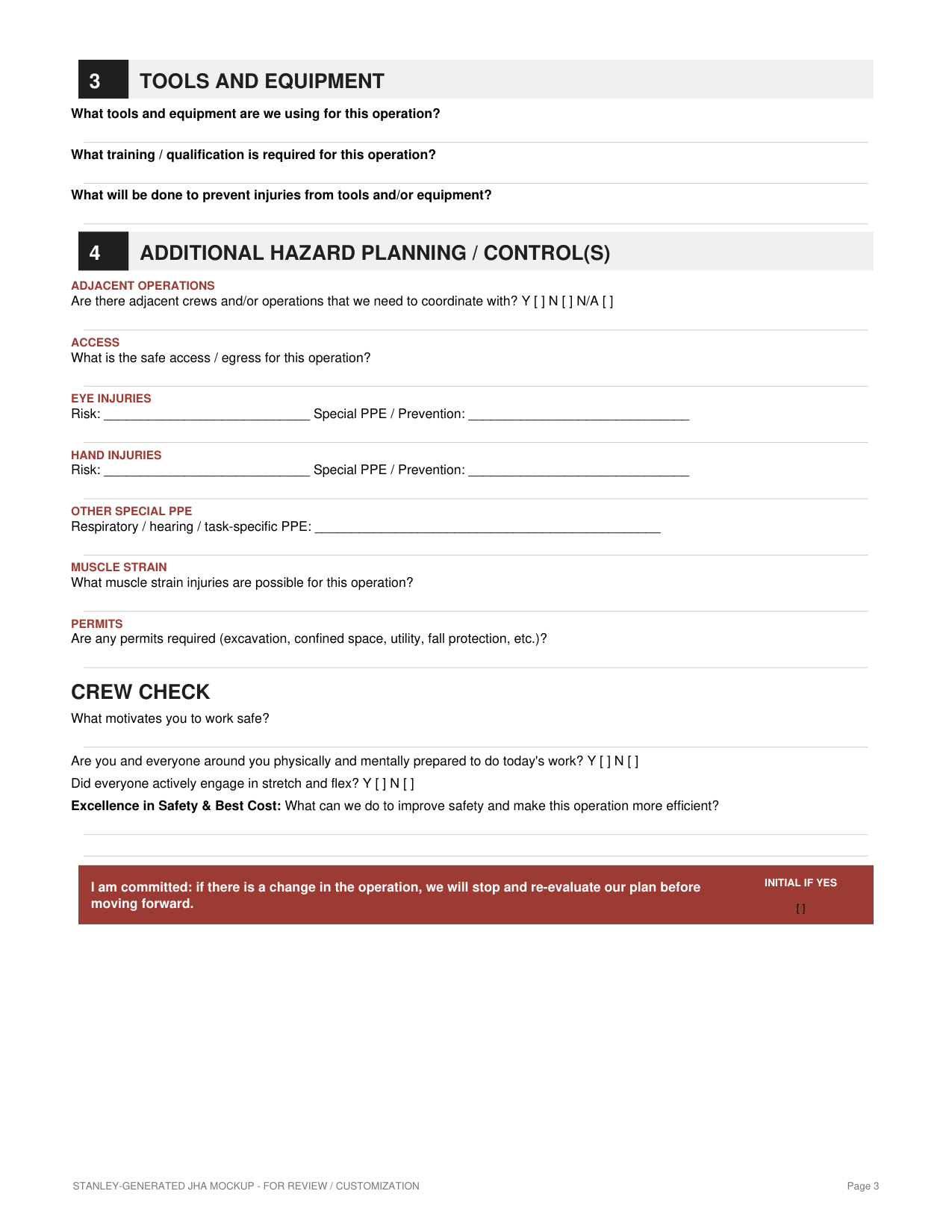 JHA — Operations Start Card — page 3