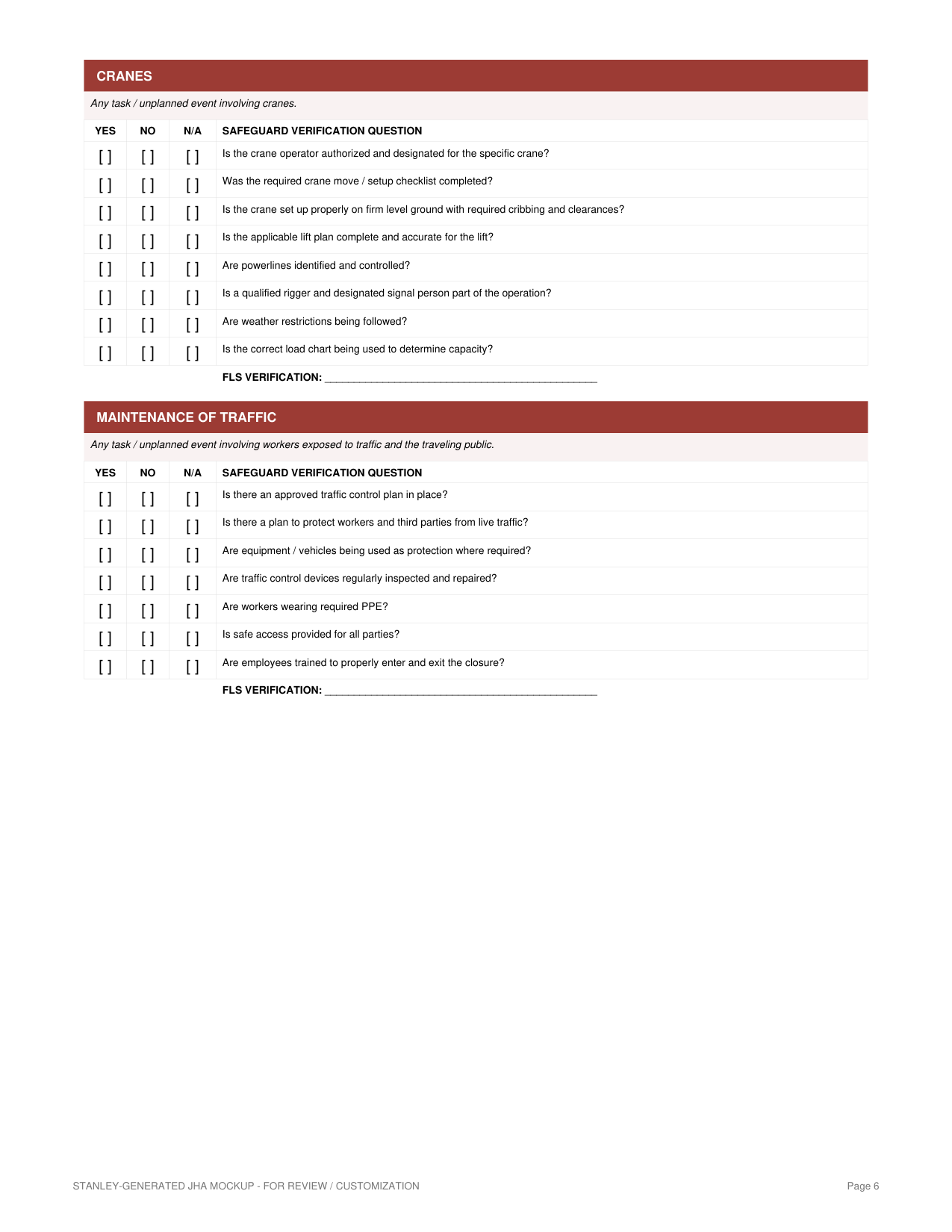 JHA — Operations Start Card — page 6