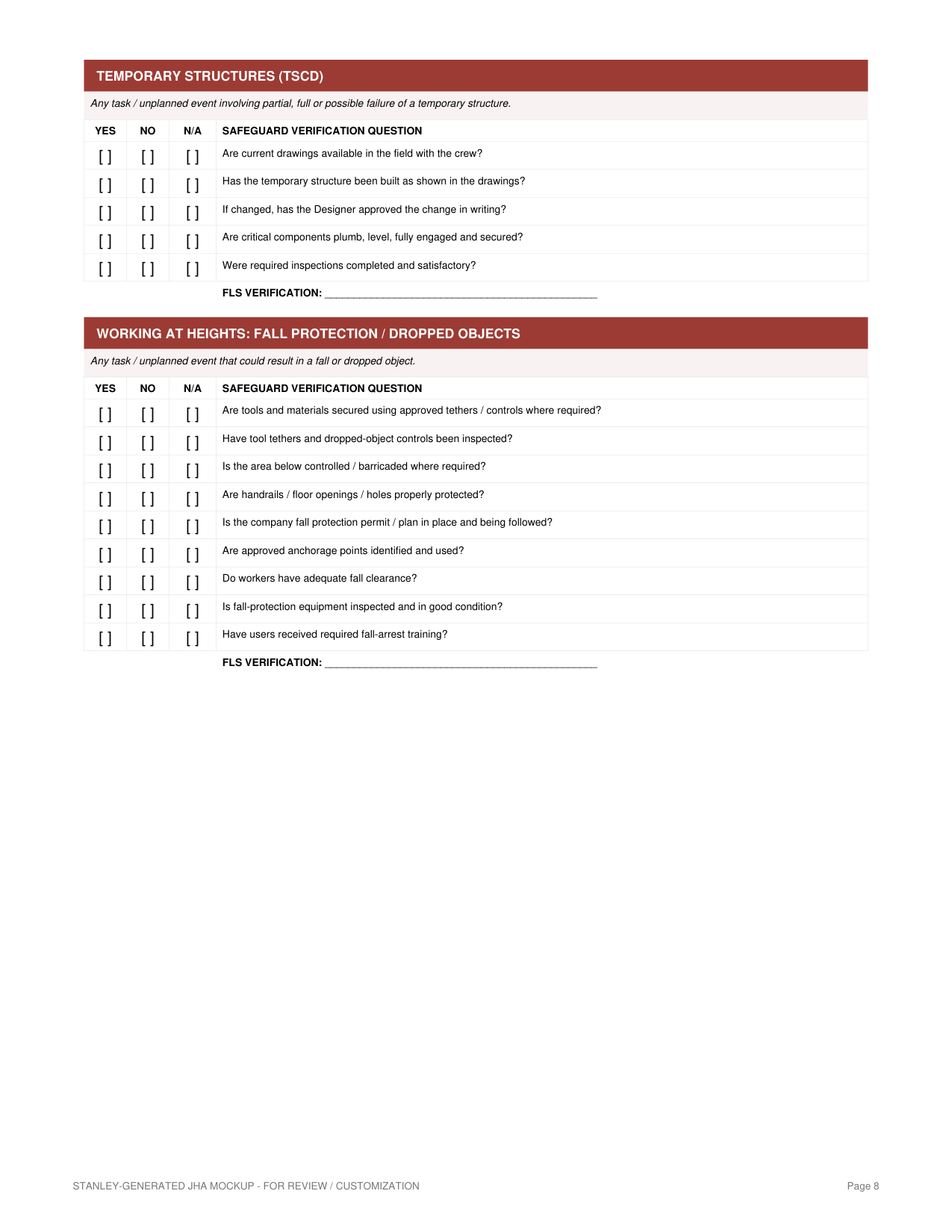 JHA — Operations Start Card — page 8